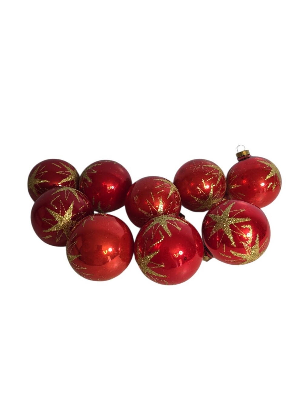 Lot of 9 Rauch Red Glass Gold Glitter Stars Christmas Ornaments